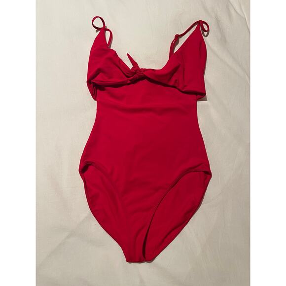 ARITZIA Wilfred NOE Bodysuit and Swimsuit Front Tie Cutout One Piece in Red XS - Picture 3 of 10